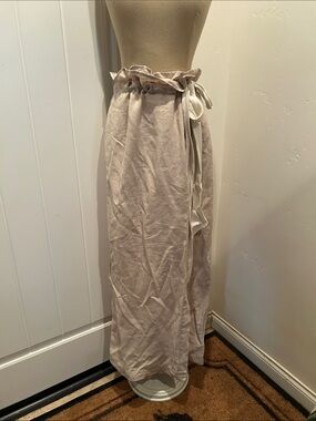 Armani Jeans Giorgio Armani Linen Beige Ruffle Waist Maxi Skirt
